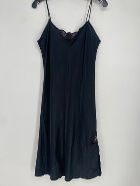 Vintage Fernando Sanchez Luxurious Black Slip Dress Nightgown Lace Appliqué